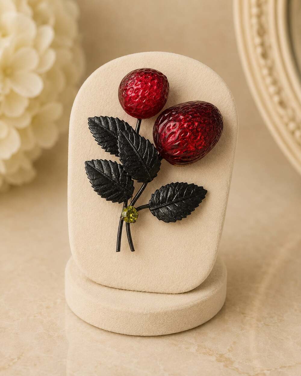 Vintage Austria Glass Fruit Pin - Red Strawberries 1940’s